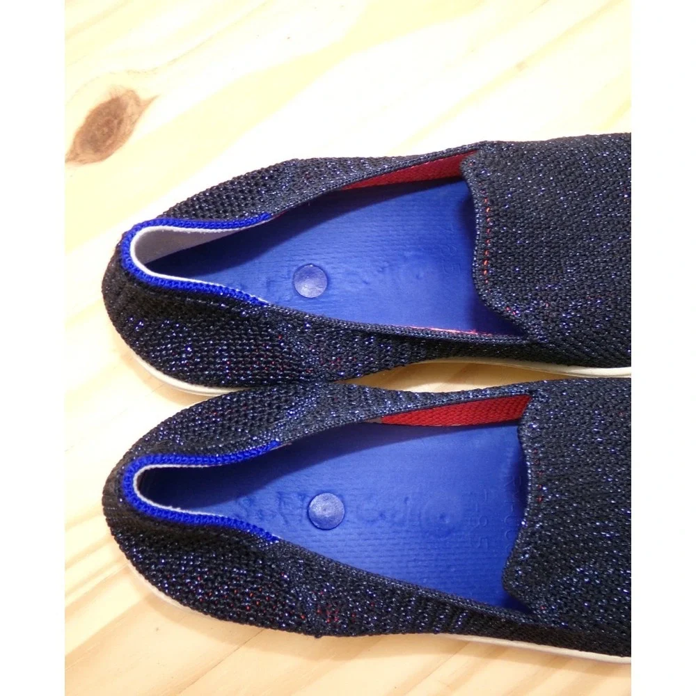 Rothys The Original Slip On Sneakers Womens Metallic Lattice Blue Sz 7